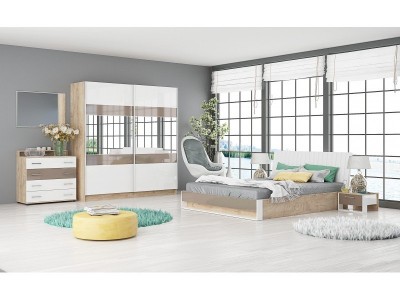 Σετ κρεβατοκάμαρας Monza (elegance δρυς/λευκό στιλπνό/καπουτσίνο)